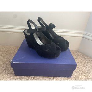 Stuart Weitzman Black Suede Wedge Heels